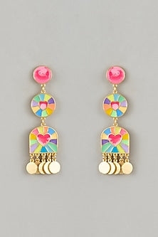 Gold Finish Enameled Dangler Earrings