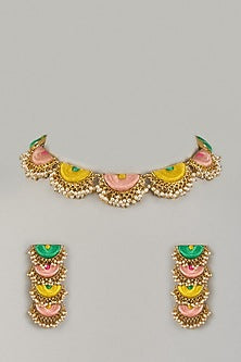 Gold Plated Multi-Colored Enameled Necklace Set