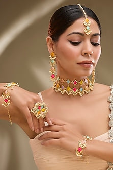 Gold Plated Multi-Colored Silk Thread Necklace Set