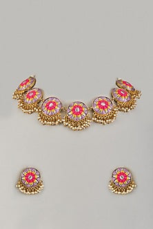 Gold Plated Multi-Colored Enameled Necklace Set