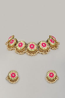 Gold Plated Multi-Colored Enameled Necklace Set