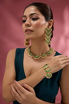 Gold Finish Multi-Colored Stone Semi-Circular  Necklace