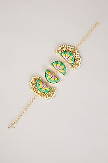 Gold Finish Multi-Colored Stone Semi-Circular  Necklace