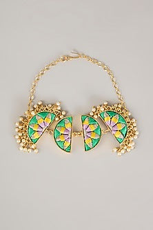 Gold Finish Multi-Colored Stone Semi-Circular  Necklace