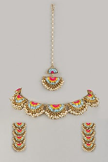 Gold Plated Enameled Necklace Set
