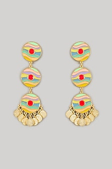Gold Plated Multi-Colored Enameled Dangler Earrings