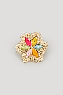 Matte Gold Finish Multi-Colored Embroidered & Pearl Ring