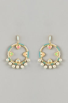 Gold Finish Swarovski & Crystal Enameled Dangler Earrings
