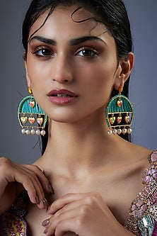 Gold Finish Crystal Multi-Colored Enameled Dangler Earrings