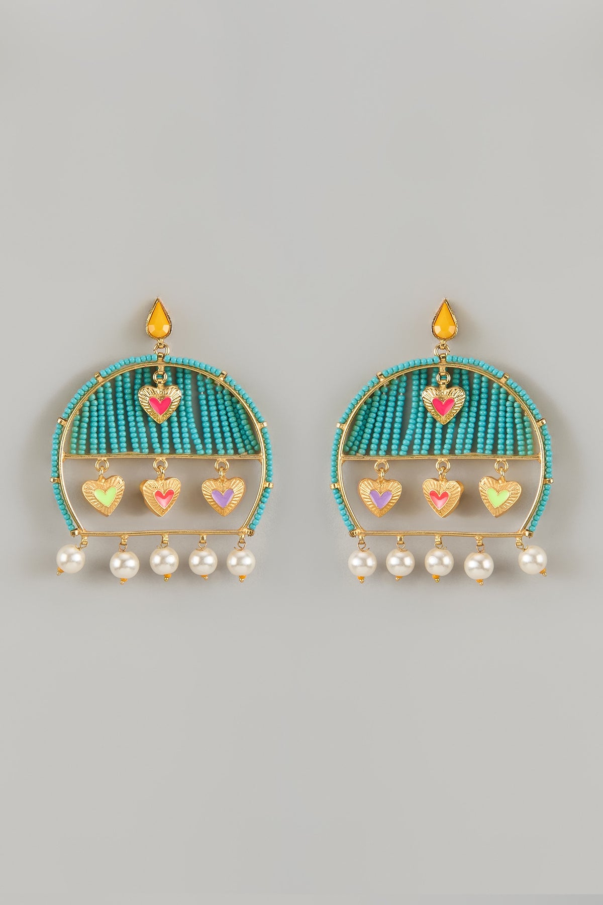 Gold Finish Crystal Multi-Colored Enameled Dangler Earrings