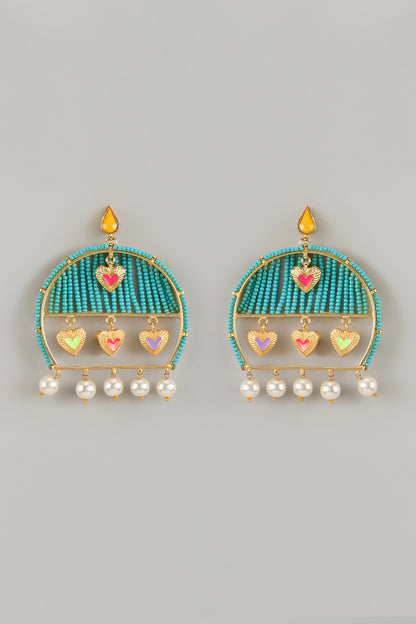 Gold Finish Crystal Multi-Colored Enameled Dangler Earrings