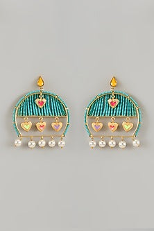 Gold Finish Crystal Multi-Colored Enameled Dangler Earrings
