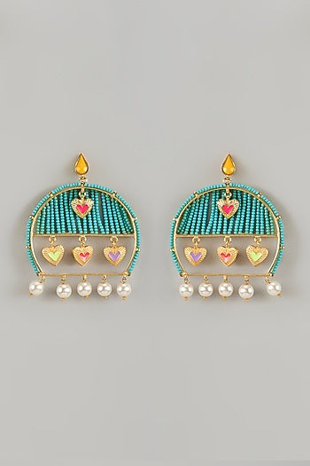 Gold Finish Crystal Multi-Colored Enameled Dangler Earrings