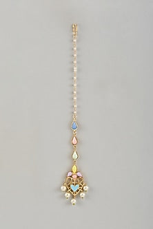 Gold Finish Beaded Enameled Maangtikka