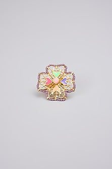 Gold Plated Pearl Cluster Enameled Ring