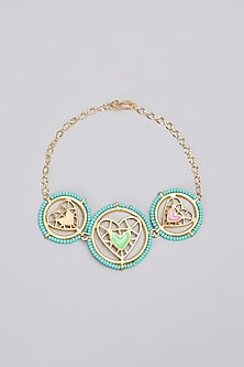 Gold Plated Pearl Multi-Colored Enameled Bracelet