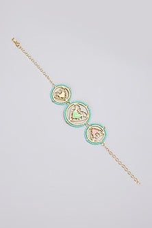Gold Plated Pearl Multi-Colored Enameled Bracelet