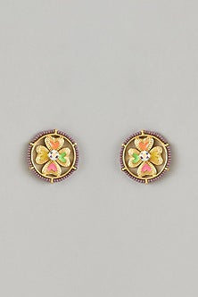 Gold Plated Swarovski Multi-Colored Enameled Stud Earrings