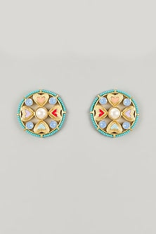 Gold Plated Multi-Colored Swarovski Crystal Floral Stud Earrings