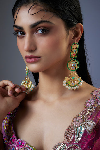 Gold Plated Swarovski Enameled Dangler Earrings