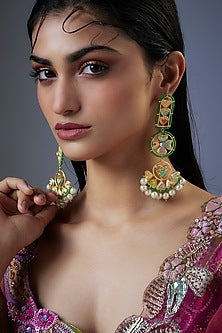 Gold Plated Swarovski Enameled Dangler Earrings