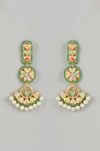 Gold Plated Swarovski Enameled Dangler Earrings