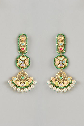 Gold Plated Swarovski Enameled Dangler Earrings