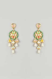 Gold Plated Multi-Colored Swarovski Crystal Enameled Jhumka Earrings
