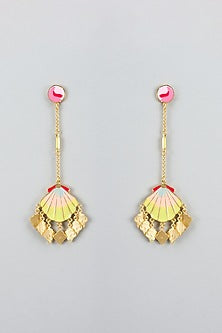 Gold Finish Pearl Multi-Colored Enameled Chandelier Earrings