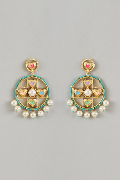 Gold Finish Swarovski Enameled Dangler Earrings