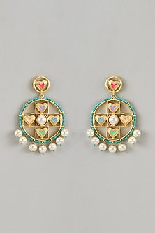 Gold Finish Swarovski Enameled Dangler Earrings