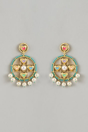 Gold Finish Swarovski Enameled Dangler Earrings