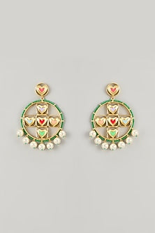 Gold Plated Ruby Enameled Dangler Earrings