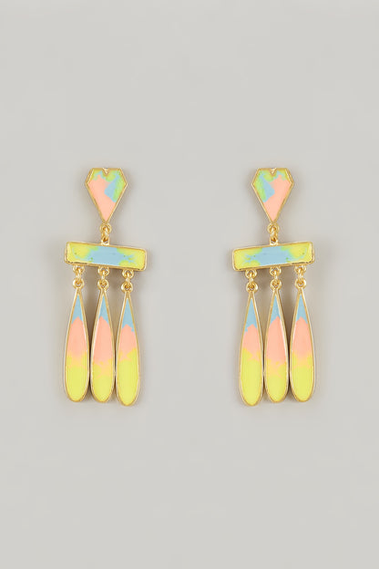 Gold Plated White & Blush Enameled Dangler Earrings