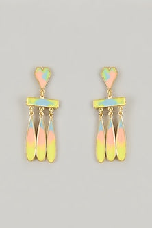 Gold Plated White & Blush Enameled Dangler Earrings
