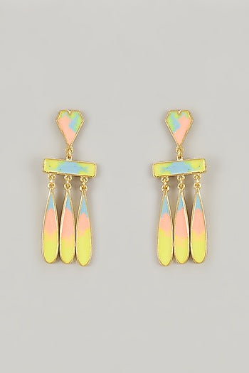 Gold Plated White & Blush Enameled Dangler Earrings