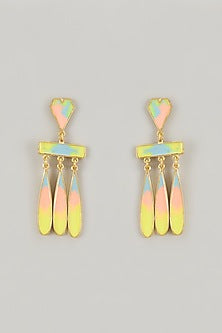 Gold Plated White & Blush Enameled Dangler Earrings