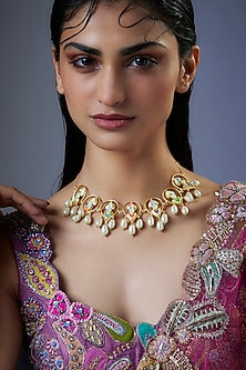 Gold Plated Multi-Colored Stone Enameled Necklace