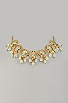 Gold Plated Multi-Colored Stone Enameled Necklace