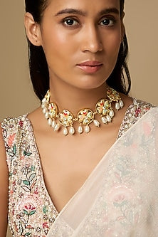 Gold Plated Swarovski Crystal Coral Enamel Necklace