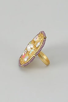 Gold Finish Beaded & Multi-Colored Enameled Ring