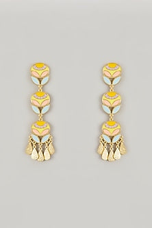Gold Plated Amber & Ruby Enameled Dangler Earrings
