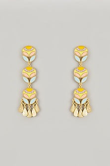 Gold Plated Amber & Ruby Enameled Dangler Earrings