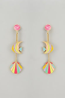 Gold Finish Pearl Embellished Enameled Dangler Earrings