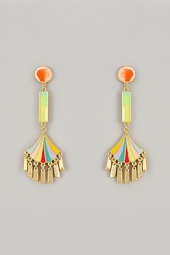 Gold Plated Pearl Rose Pink Enameled Jhumka Earrings