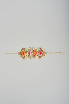 Matte Gold Finish Silk Thread Embroidered & Pearl Bracelet