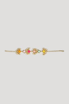 Matte Gold Finish Silk Thread Embroidered & Pearl Bracelet