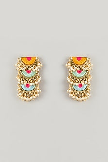 Gold Plated Blue Hand Enameled Dangler Earrings