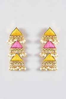 Gold Finish Silk Thread Embroidered Dangler Earrings