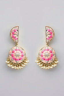 Gold Plated Silk Thread Embroidered & Pearl Dangler Earrings